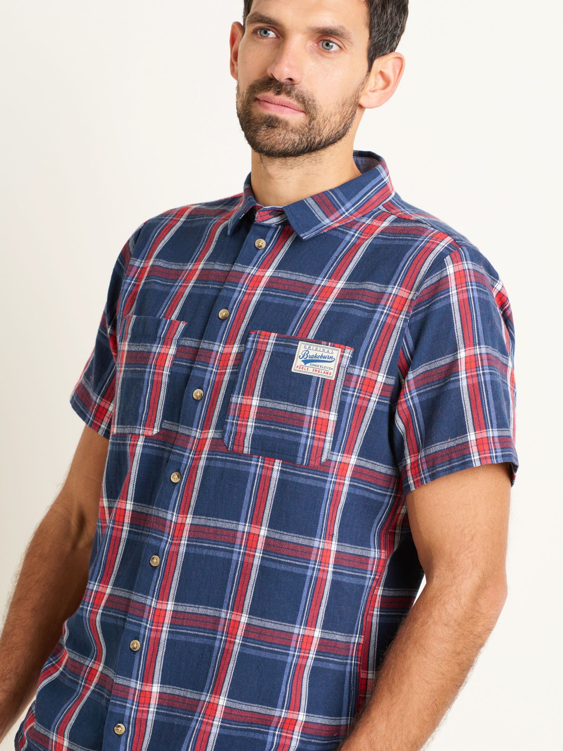 Brakeburn Check Short Sleeve Shirt, Navy/Multi, L