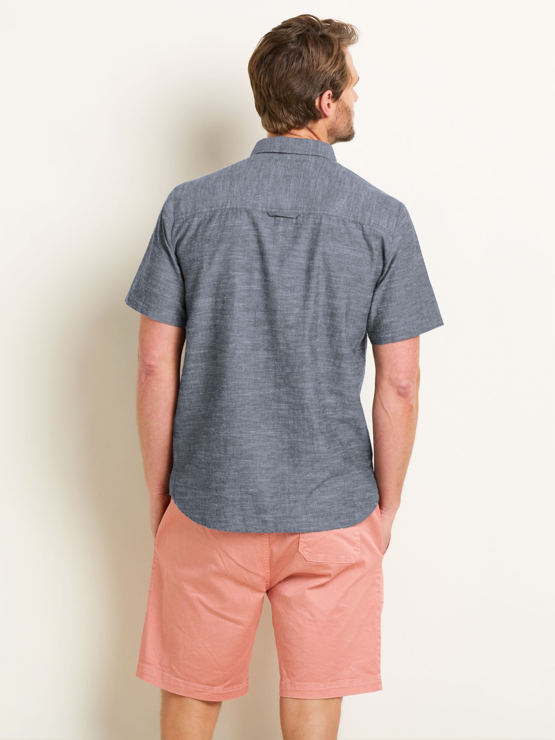 Brakeburn Linen Blend Slub Short Sleeve Shirt, Blue, S