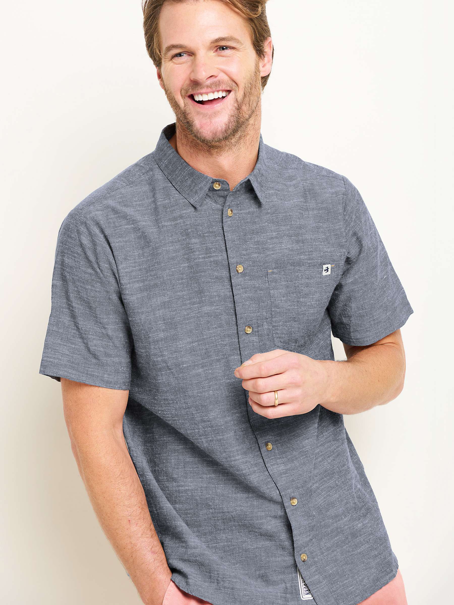 Buy Brakeburn Linen Blend Slub Short Sleeve Shirt, Blue Online at johnlewis.com