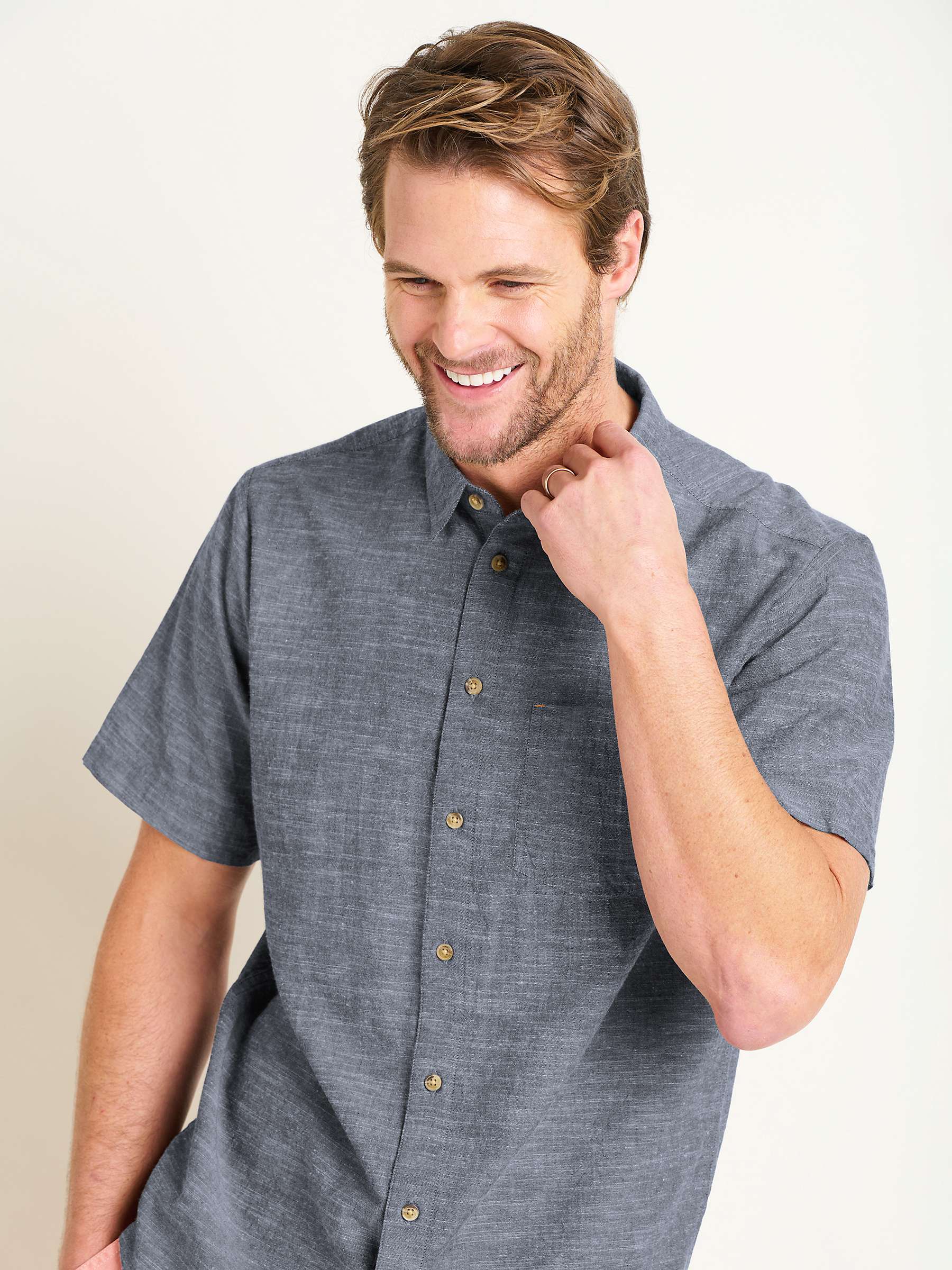 Buy Brakeburn Linen Blend Slub Short Sleeve Shirt, Blue Online at johnlewis.com