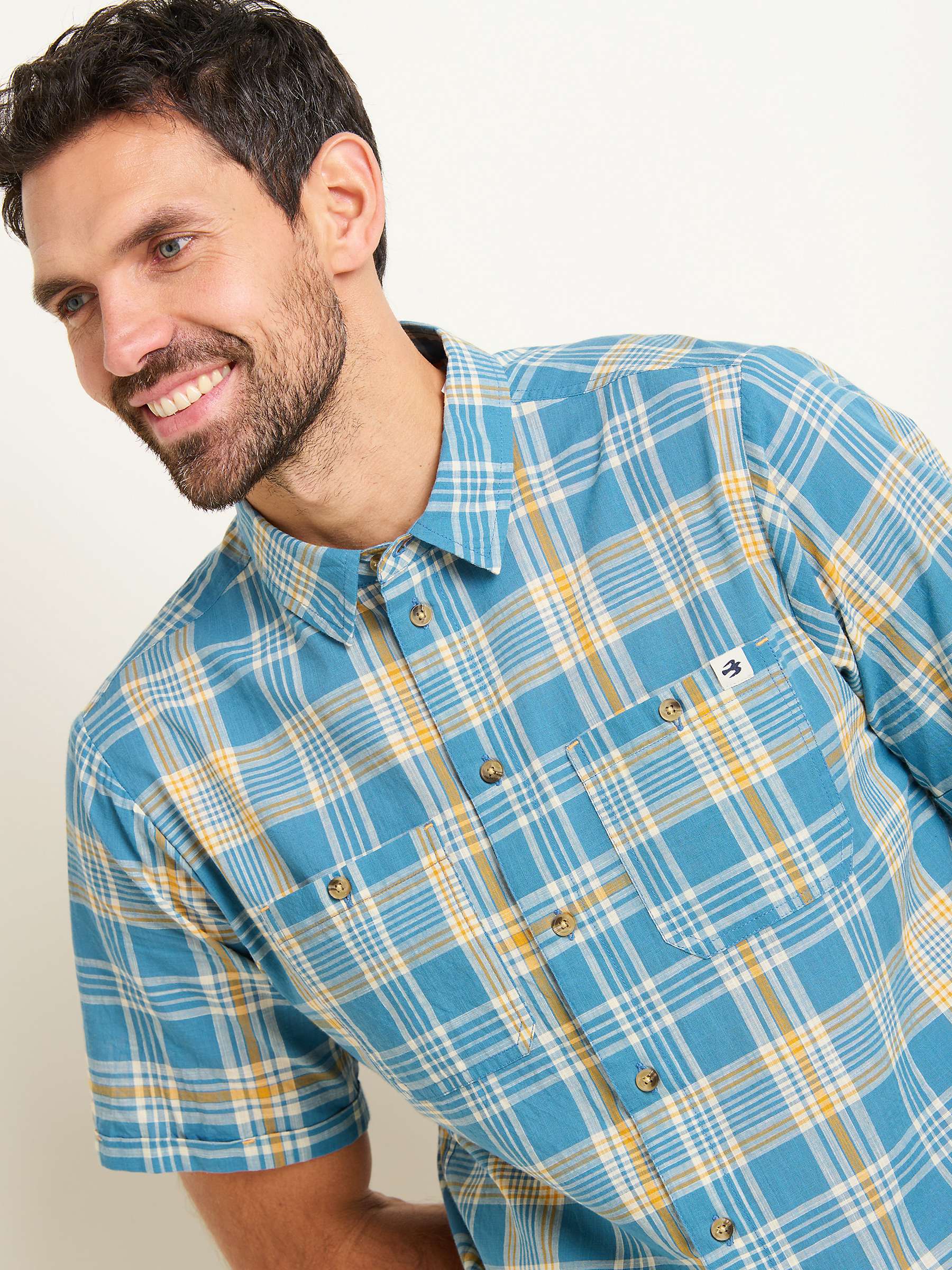 Buy Brakeburn Check Cotton Short Sleeve Shirt, Blue/Yellow Online at johnlewis.com