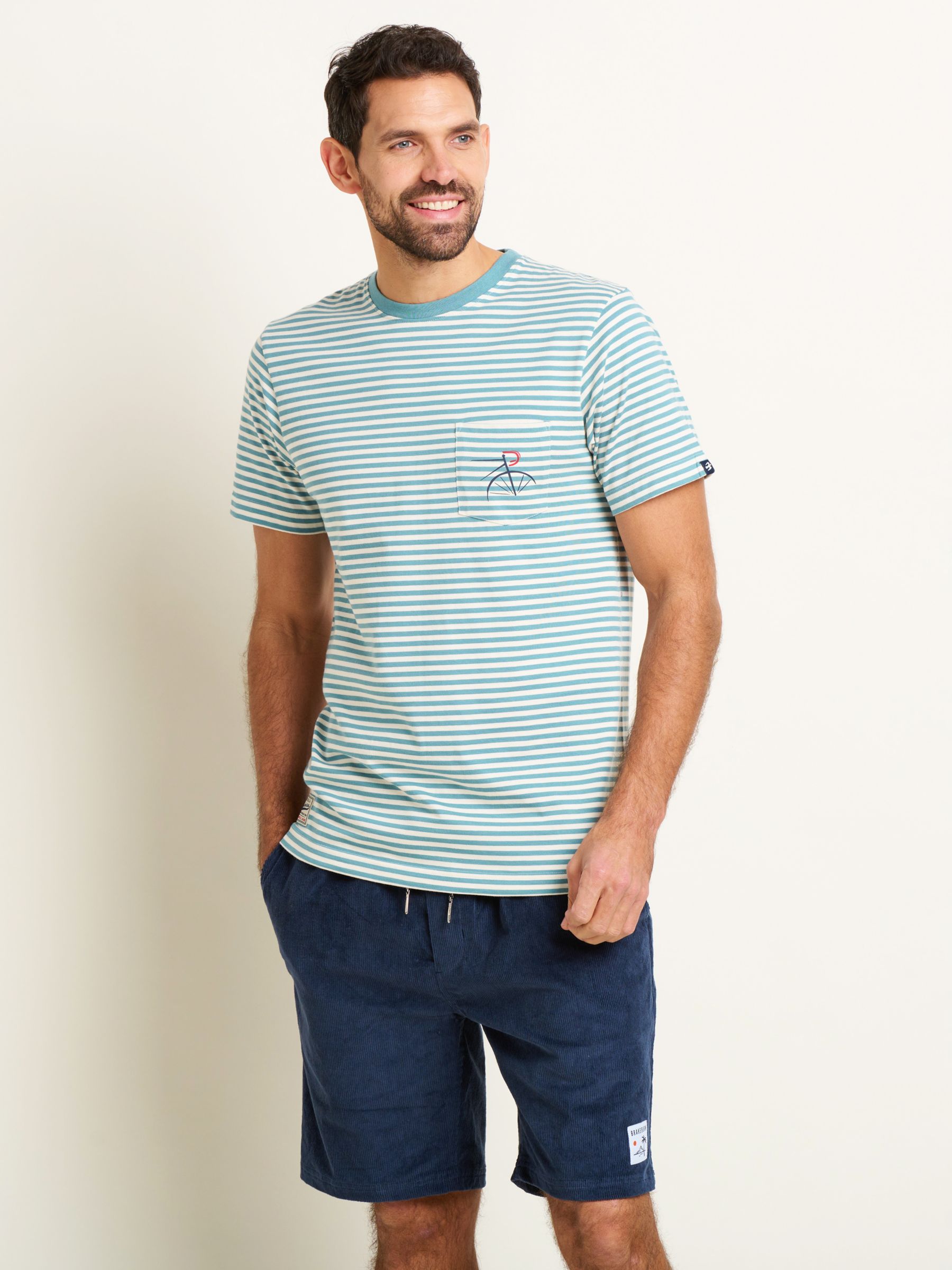 Brakeburn Stripe Pocket T-Shirt, Blue, L