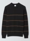 John Lewis Cotton Cashmere Wide Stripe Knit Jumper, Black/Brazil Nut