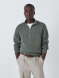 John Lewis Cotton Cashmere Half Zip Rib Knit Collar Jumper, Seal Grey