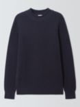 John Lewis Fisherman Cotton Rib Knit Pie Collar Jumper, Navy/Nightshade