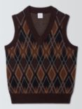 John Lewis Lambswool Blend Argyll Tank Top, Woodrush/Navy