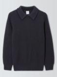 John Lewis Cotton Cashmere Rib Knit Collar Jumper, Blue/Black