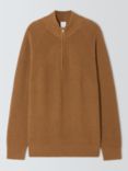 John Lewis Cotton Cashmere Half Zip Rib Knit Collar Jumper, Fox