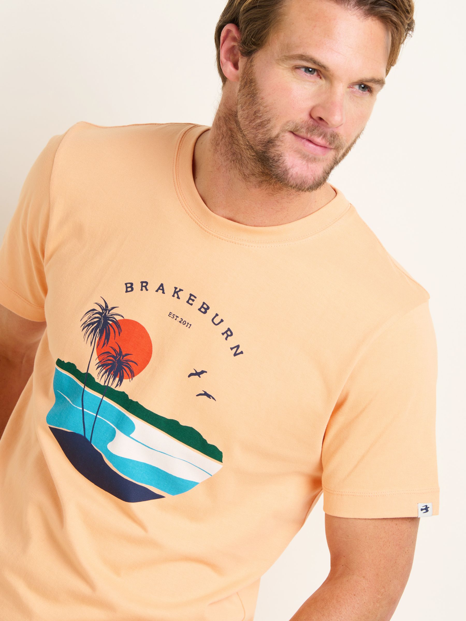 Brakeburn Island Cotton T-Shirt, Orange/Multi, L