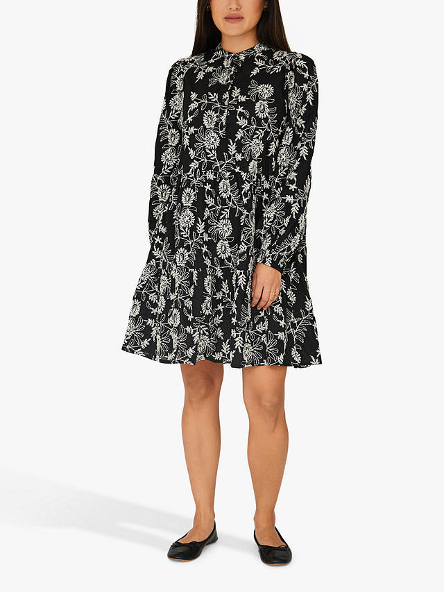 A-VIEW Embroidered Dress, Black/Off White