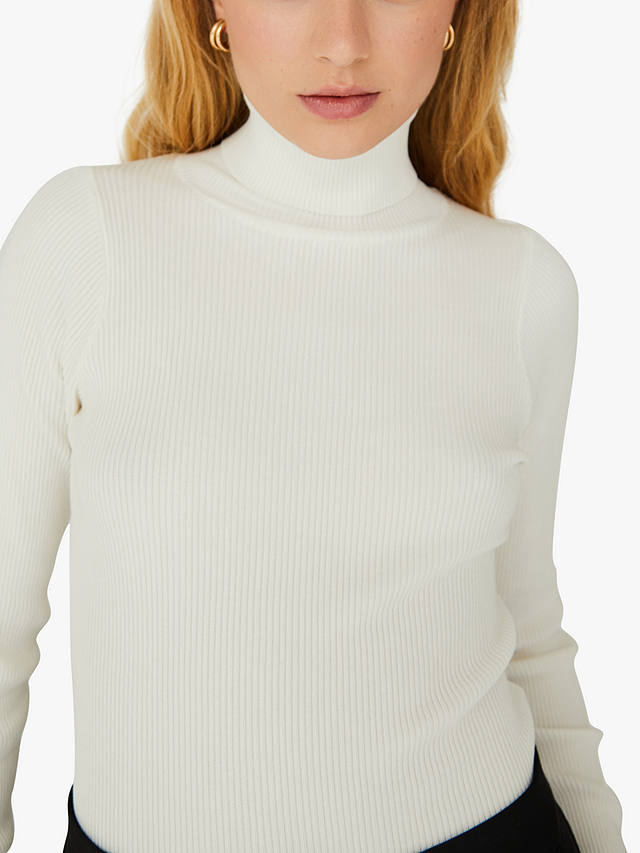 A-VIEW Ribbed Roll Neck Blouse, Off White