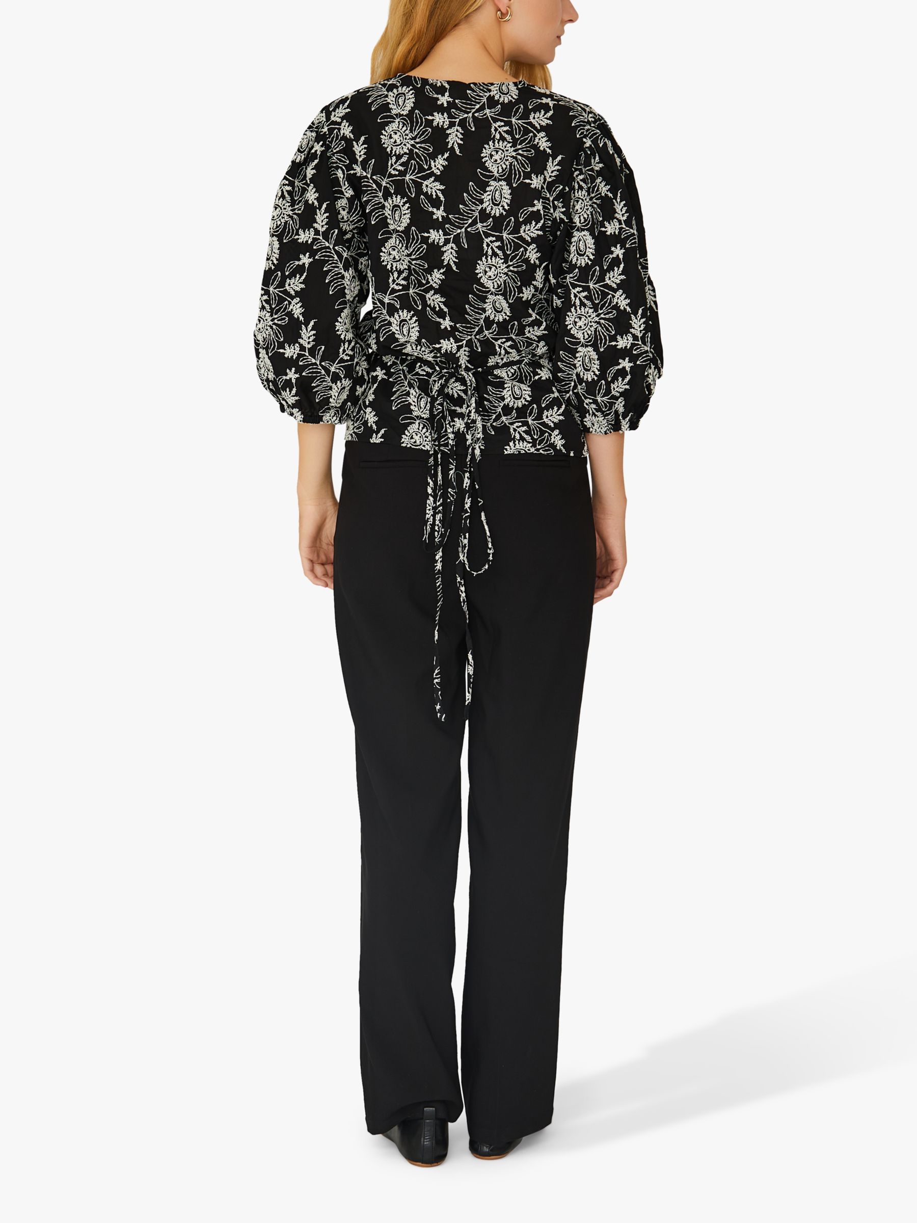 Buy A-VIEW Embroidered Cotton Blouse, Black/Off White Online at johnlewis.com