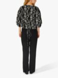 A-VIEW Embroidered Cotton Blouse, Black/Off White