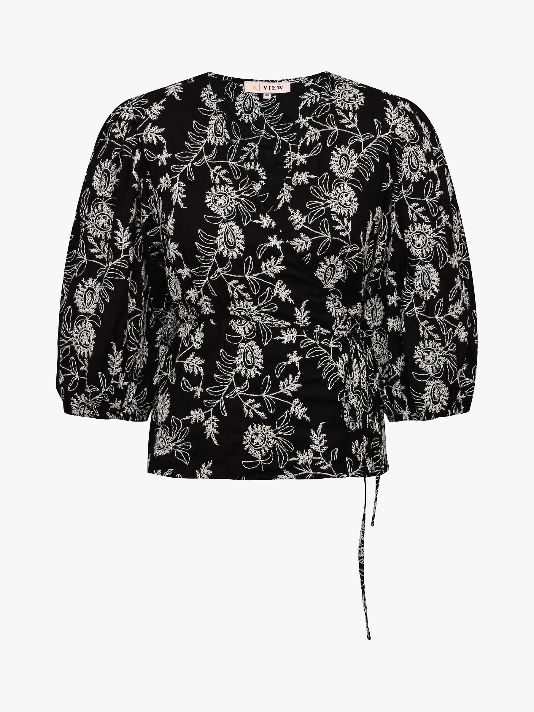 Buy A-VIEW Embroidered Cotton Blouse, Black/Off White Online at johnlewis.com