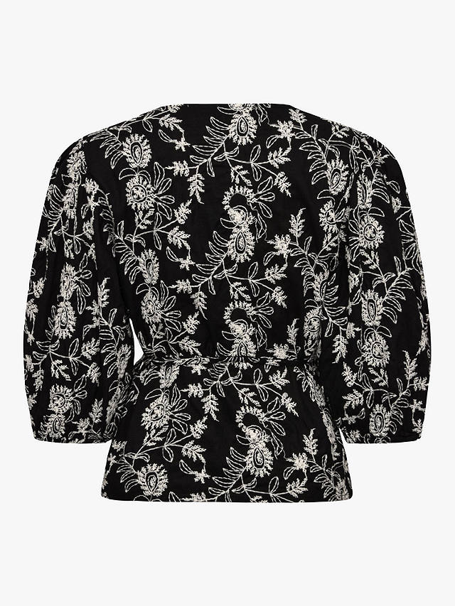 A-VIEW Embroidered Cotton Blouse, Black/Off White