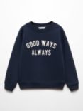 Mango Kids' Good Ways Embroidered Sweatshirt, Navy