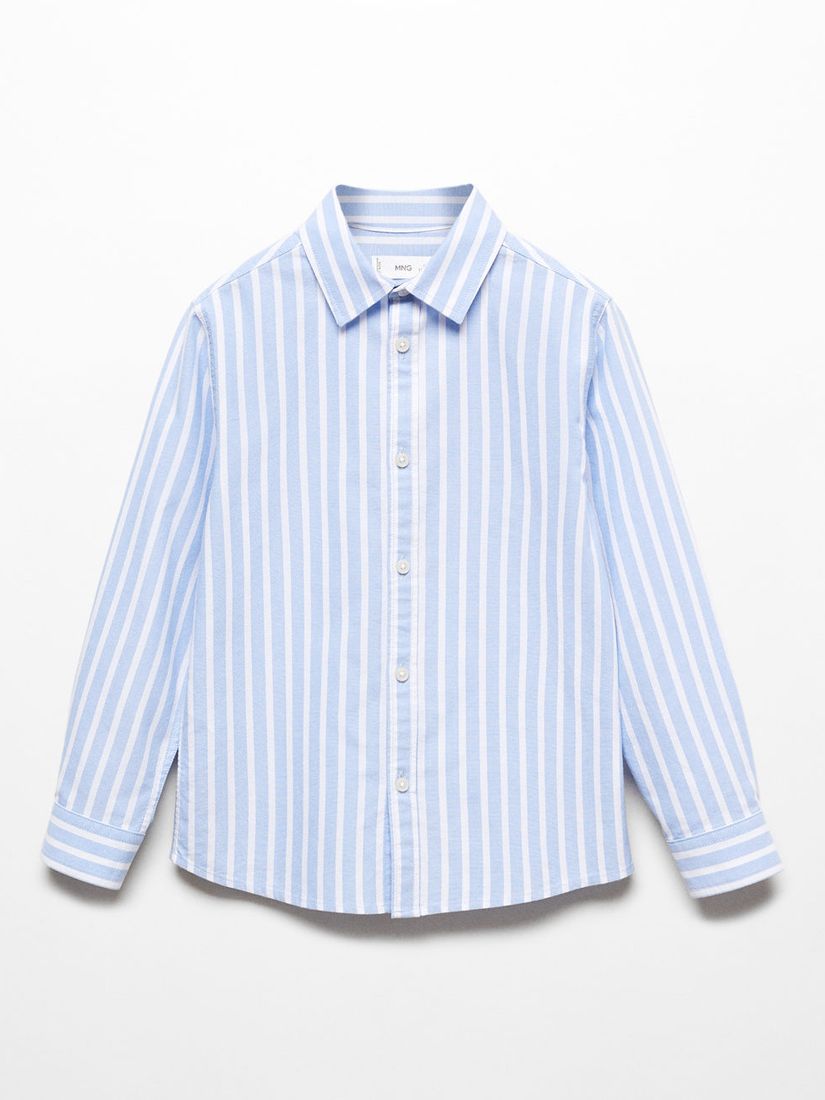Mango Baby Oliver Regular Fit Stripe Long Sleeve Shirt, Pastel Blue, 2-3 years