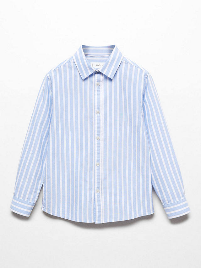 Mango Baby Oliver Regular Fit Stripe Long Sleeve Shirt, Pastel Blue