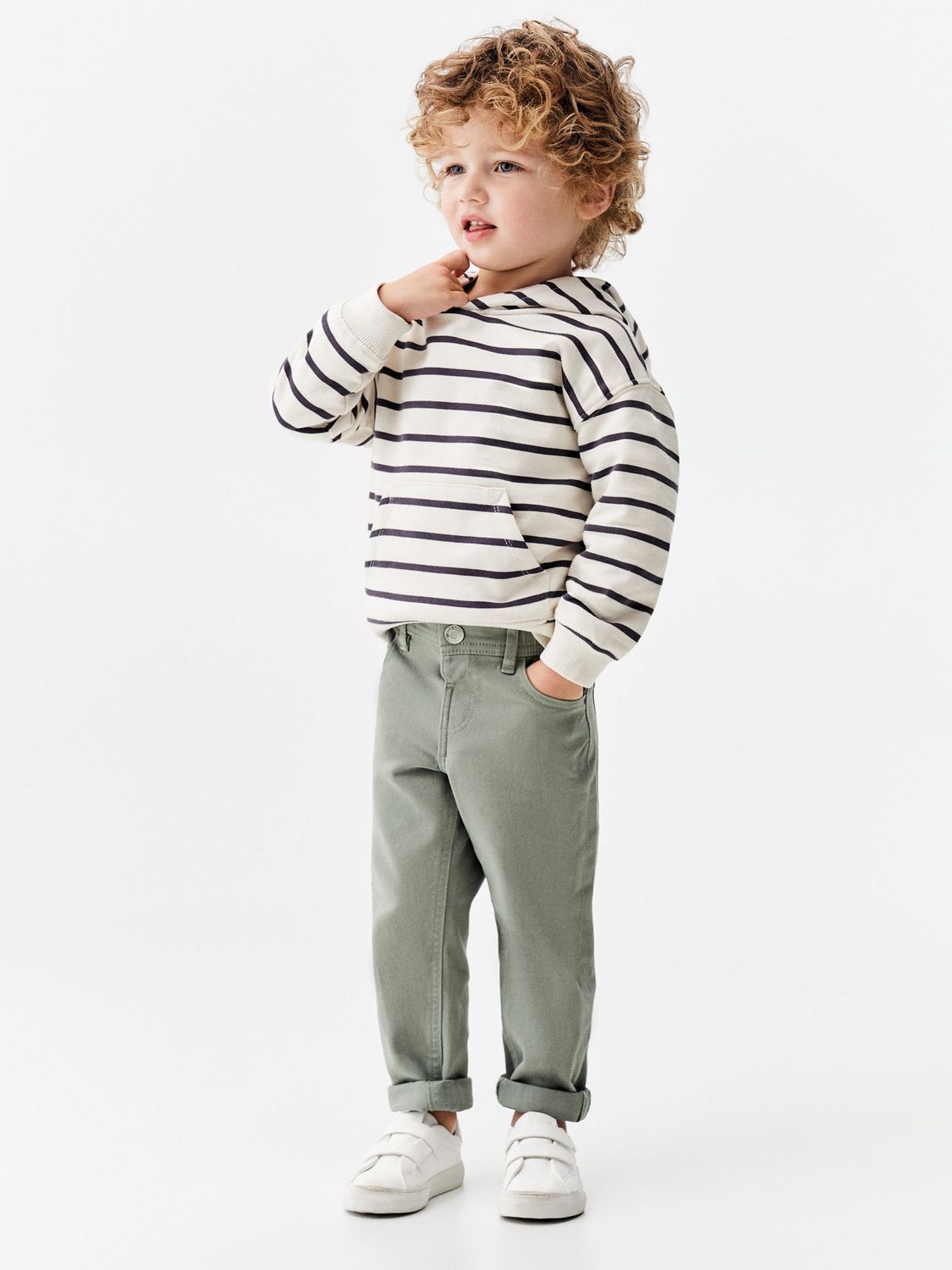 Mango Baby Mauro Stretch Trousers, Beige Khaki at John Lewis & Partners