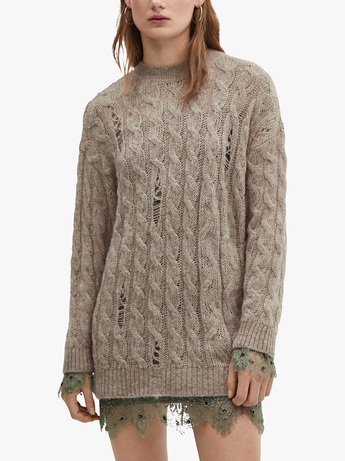 Buy Mango Home Distressed Cable Knit Jumper, Beige Online at johnlewis.com