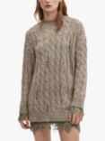 Mango Home Distressed Cable Knit Jumper, Beige