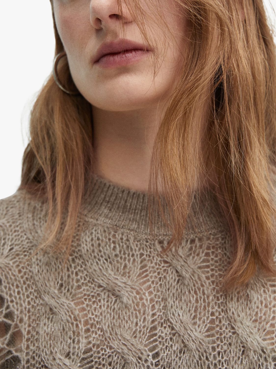 Buy Mango Home Distressed Cable Knit Jumper, Beige Online at johnlewis.com