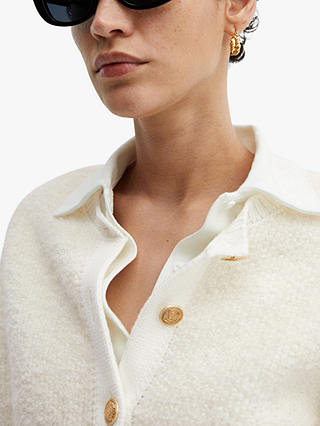Mango Pearl Textured Button Cardigan, Natural White