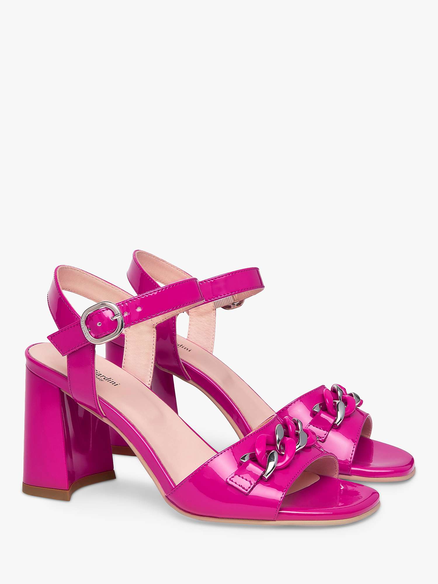 Buy NeroGiardini Glamour Chain Detail Block Heel Leather Sandals, Fuchsia Online at johnlewis.com