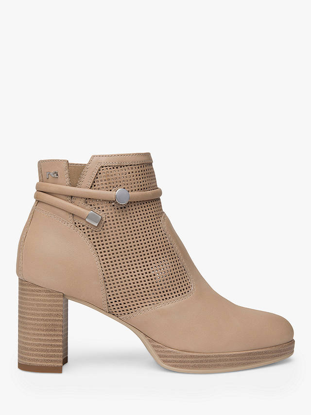 NeroGiardini Perforated Leather Platform Ankle Boots, Champagne