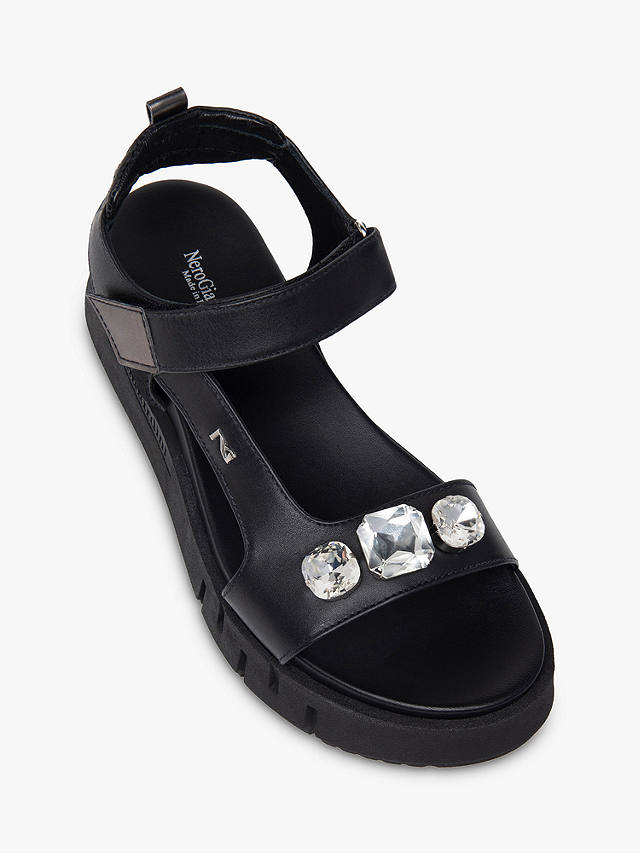 NeroGiardini Leather Flatform Sandals, Black