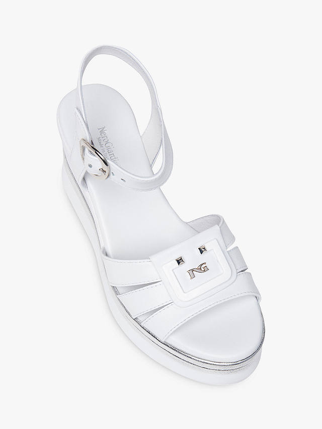 NeroGiardini Leather Wedge Sandals, Beige, White