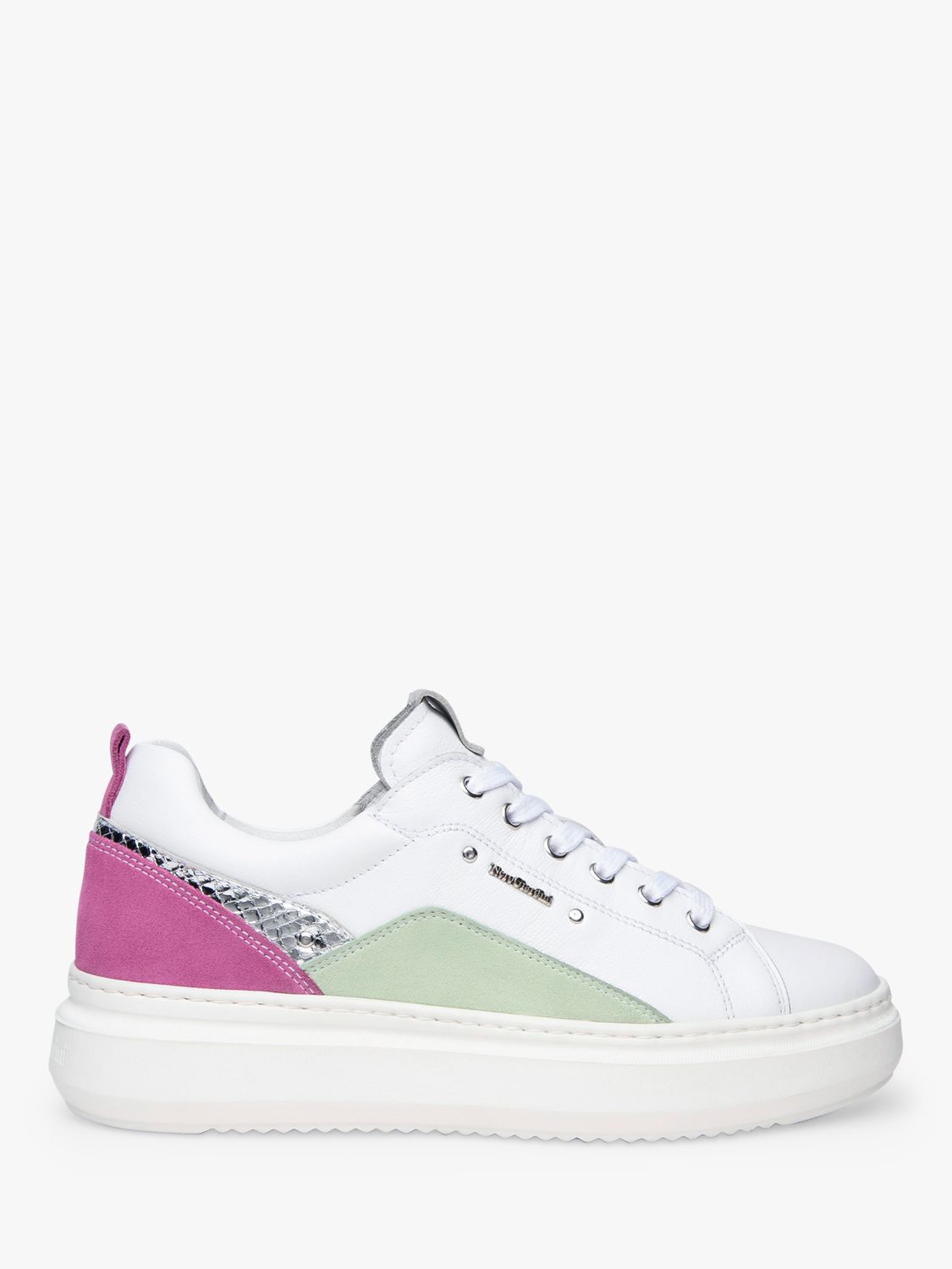 NeroGiardini Leather Lace Up Trainers, White/Pink at John Lewis & Partners