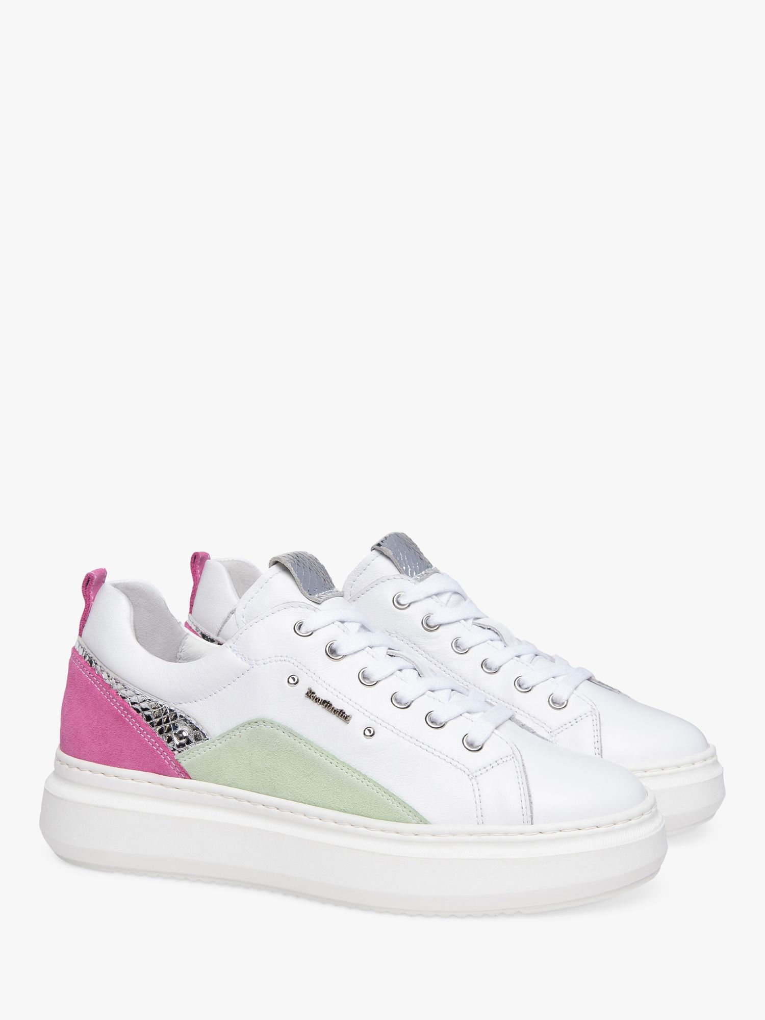 NeroGiardini Leather Lace Up Trainers, White/Pink at John Lewis & Partners