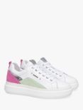 NeroGiardini Leather Lace Up Trainers, White/Pink, White