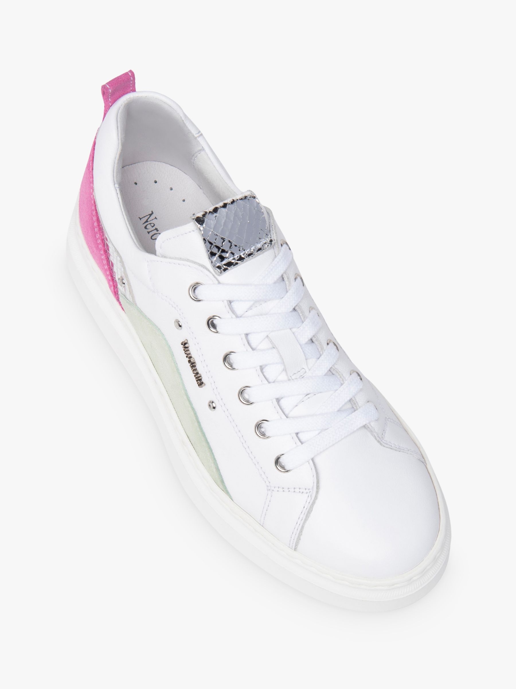 Buy NeroGiardini Leather Lace Up Trainers, White/Pink Online at johnlewis.com