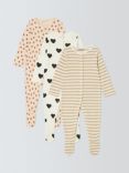 John Lewis ANYDAY Baby Heart Spots Stripes Sleepsuits, Pack of 3, Multi