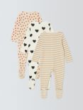 John Lewis ANYDAY Baby Heart Spots Stripes Sleepsuits, Pack of 3, Multi