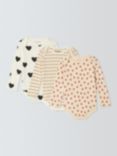 John Lewis ANYDAY Baby Heart Stripes and Spots Bodysuit, Pack of 3, Multi