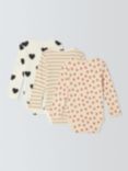 John Lewis ANYDAY Baby Heart Stripes and Spots Bodysuit, Pack of 3, Multi