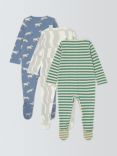 John Lewis ANYDAY Baby Dalma Stripe Dog Cotton Sleepsuit, Pack of 3