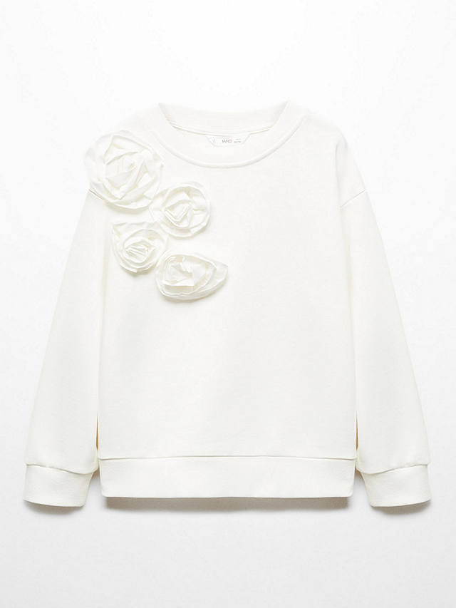 Mango Kids' Camelia Embossed Floral Sweatshirt, Natural White