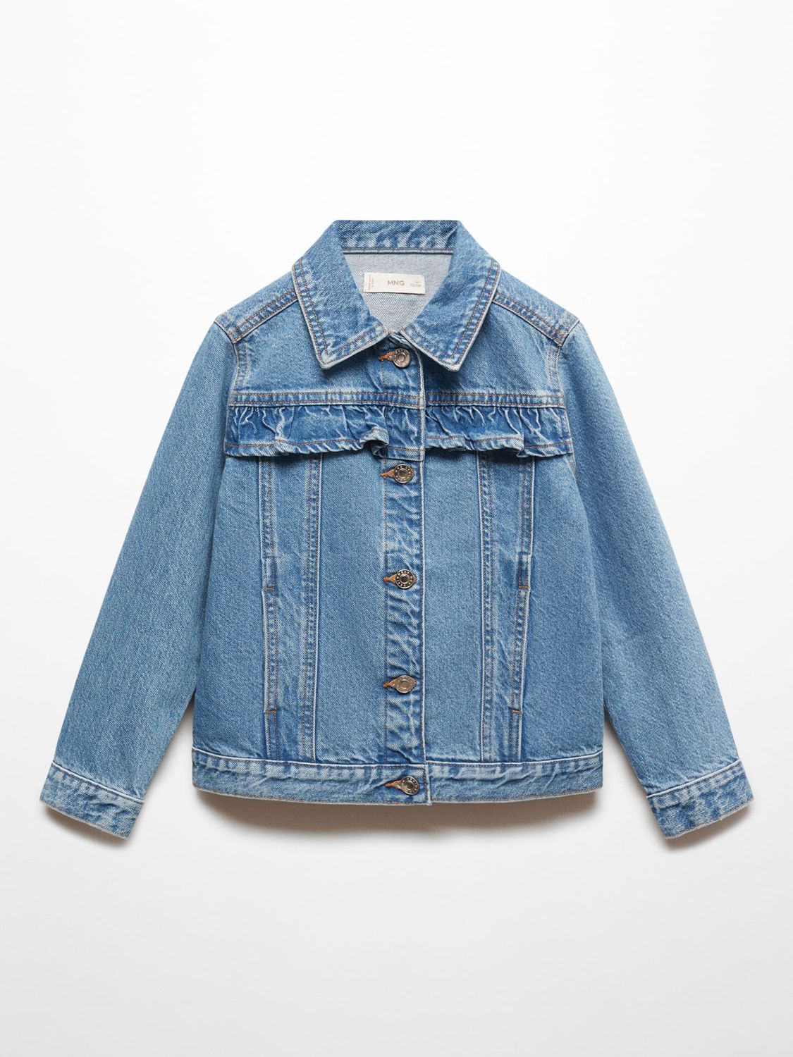 Mango Kids' Norma Ruffle Denim Jacket, Open Blue, 9 years