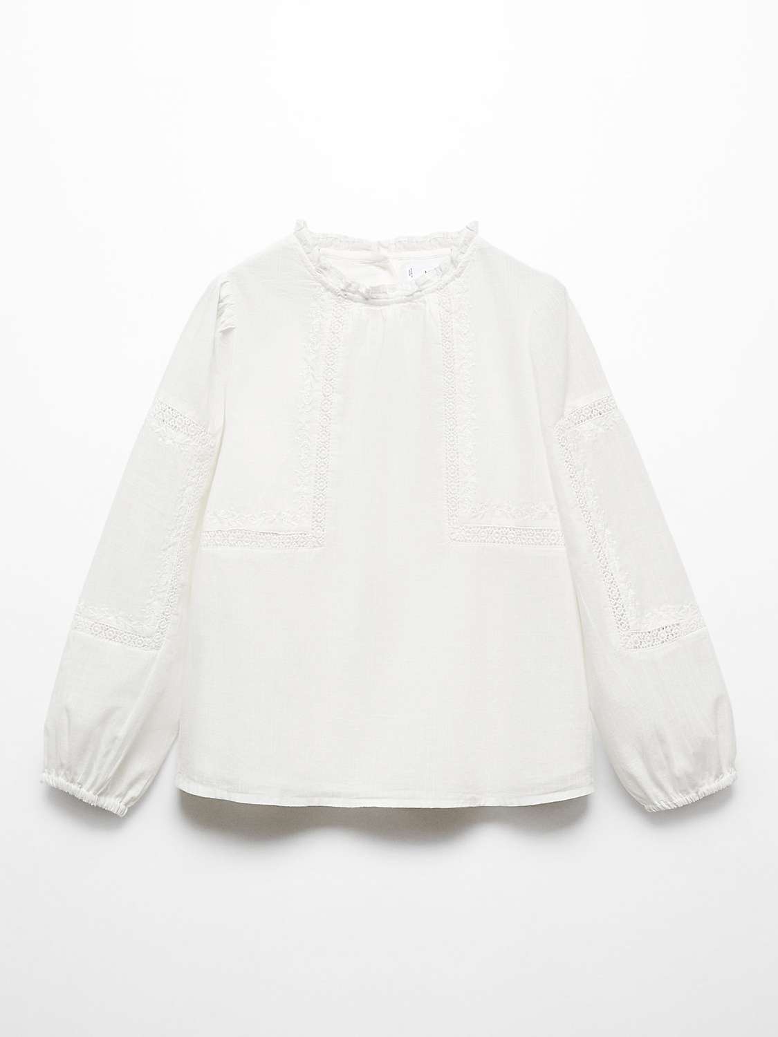 Buy Mango Kids' Tania Embroidered Ruffle Neck Blouse, Natural White Online at johnlewis.com