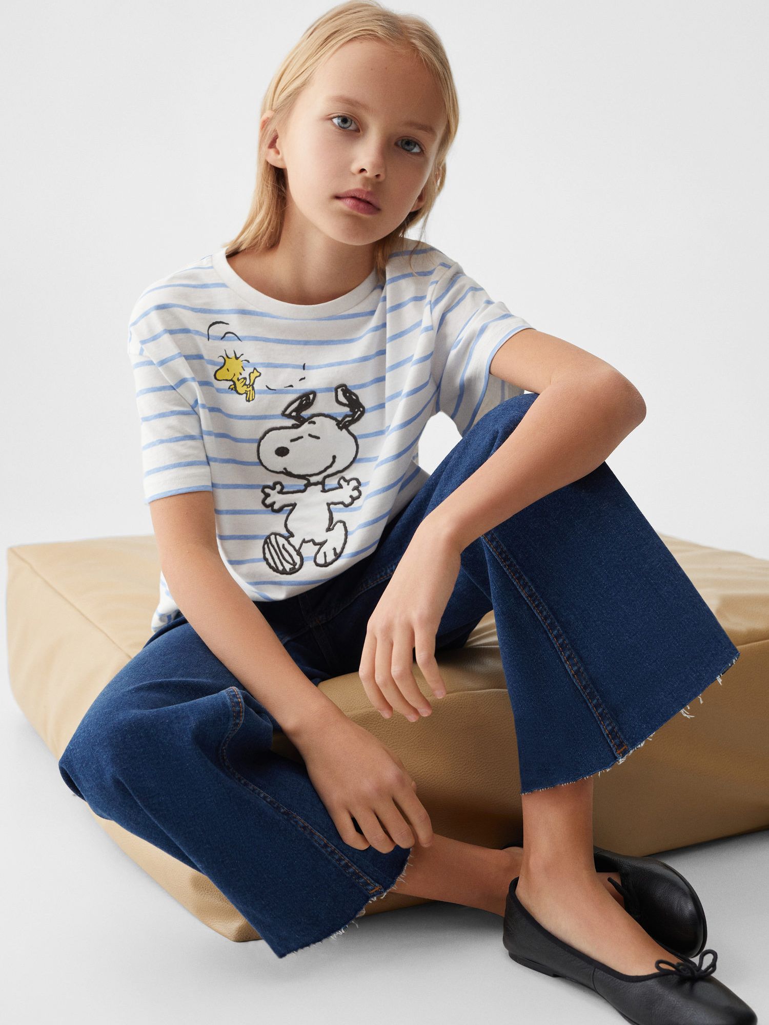 Mango Kids' Snoopy & Woodstock Stripe T-Shirt, Natural White at John ...
