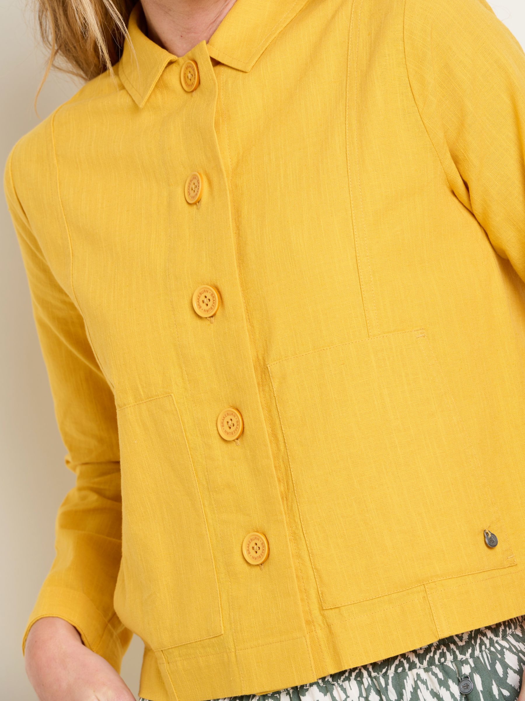 Brakeburn Casual Linen Blend Jacket, Yellow, 16