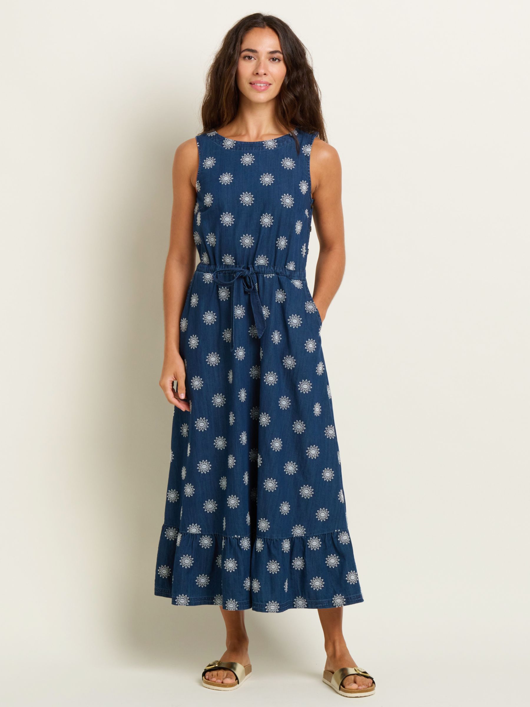 Brakeburn Daisy Cotton Maxi Dress, Blue, 10