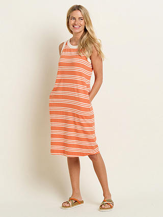 Brakeburn Ava Cotton Stripe Sleeveless Dress, Coral