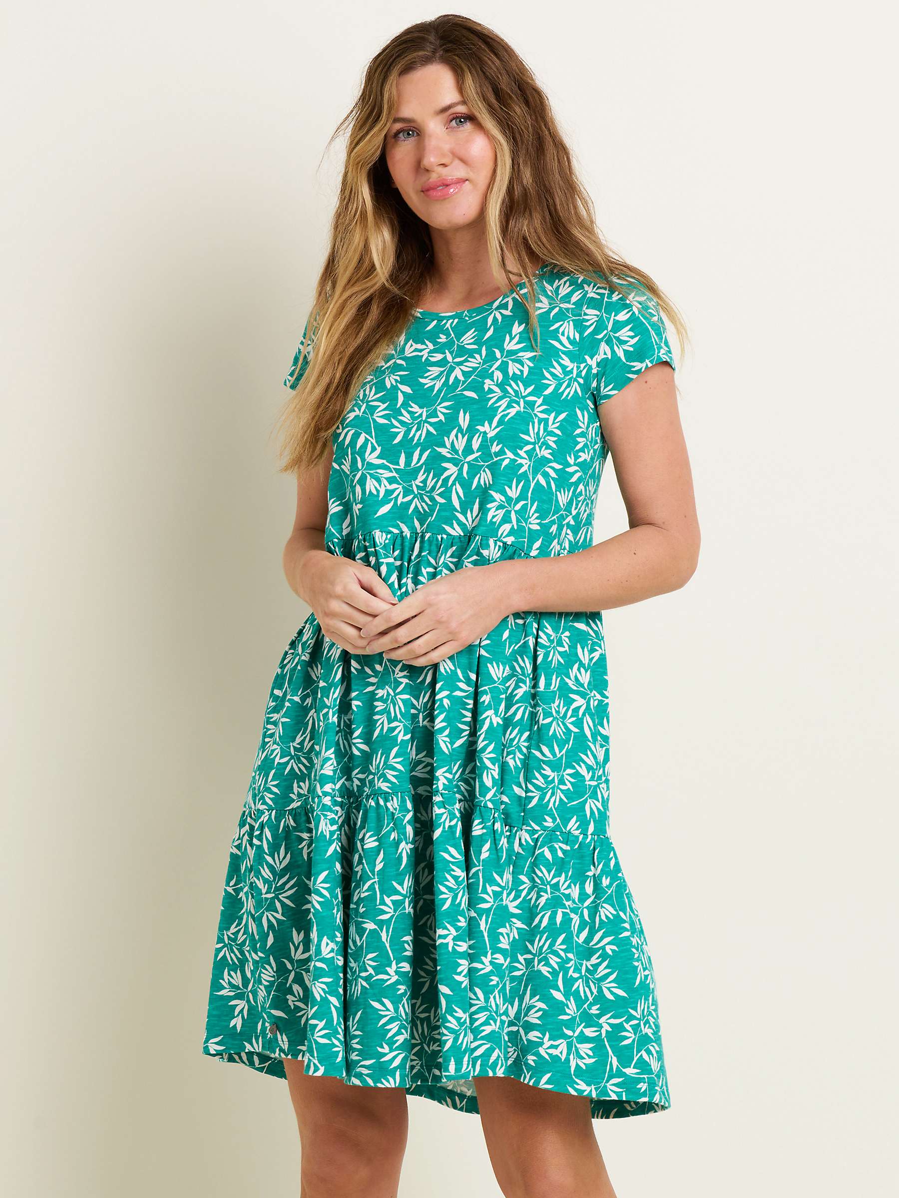 Buy Brakeburn Bamboo Leaves Tiered Knee Length Dress, Green/White Online at johnlewis.com