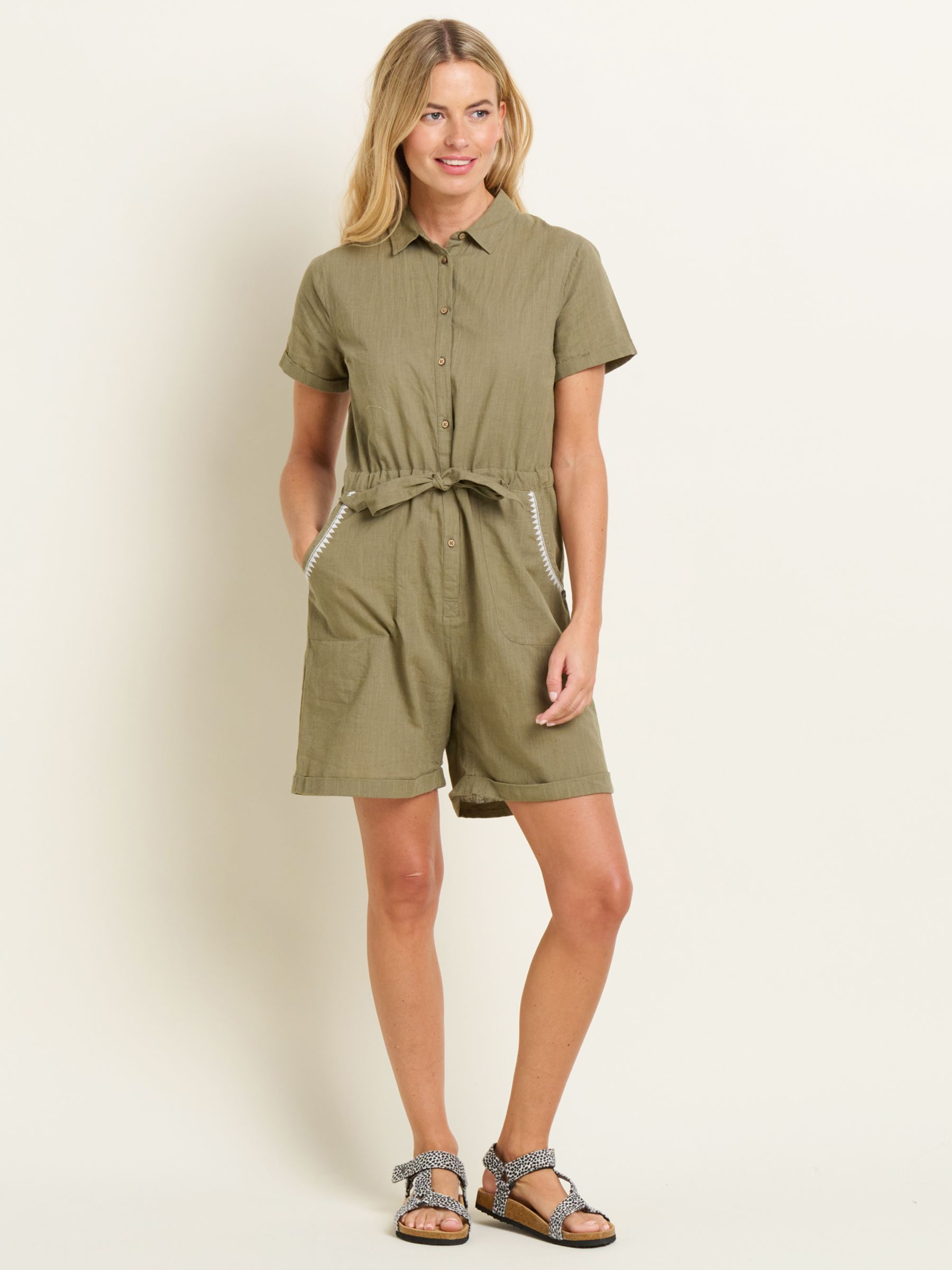 Brakeburn Kodi Linen Blend Playsuit, Khaki, 10