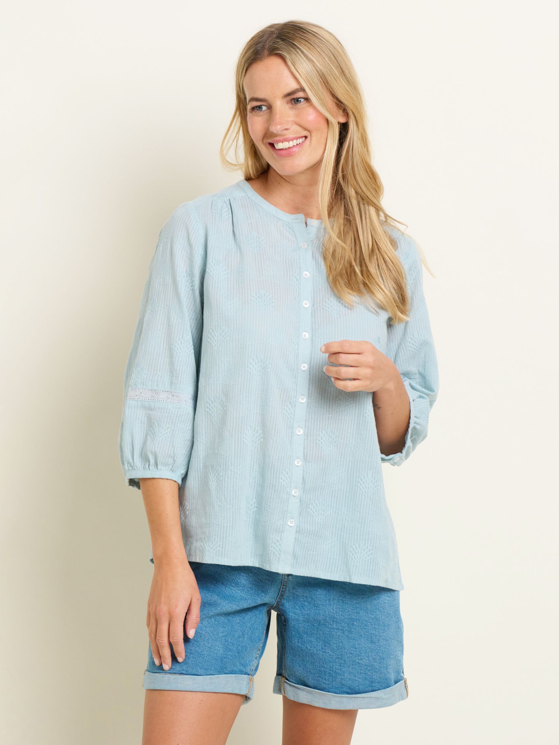 Brakeburn Fan Embroidered Blouse, Blue, 10